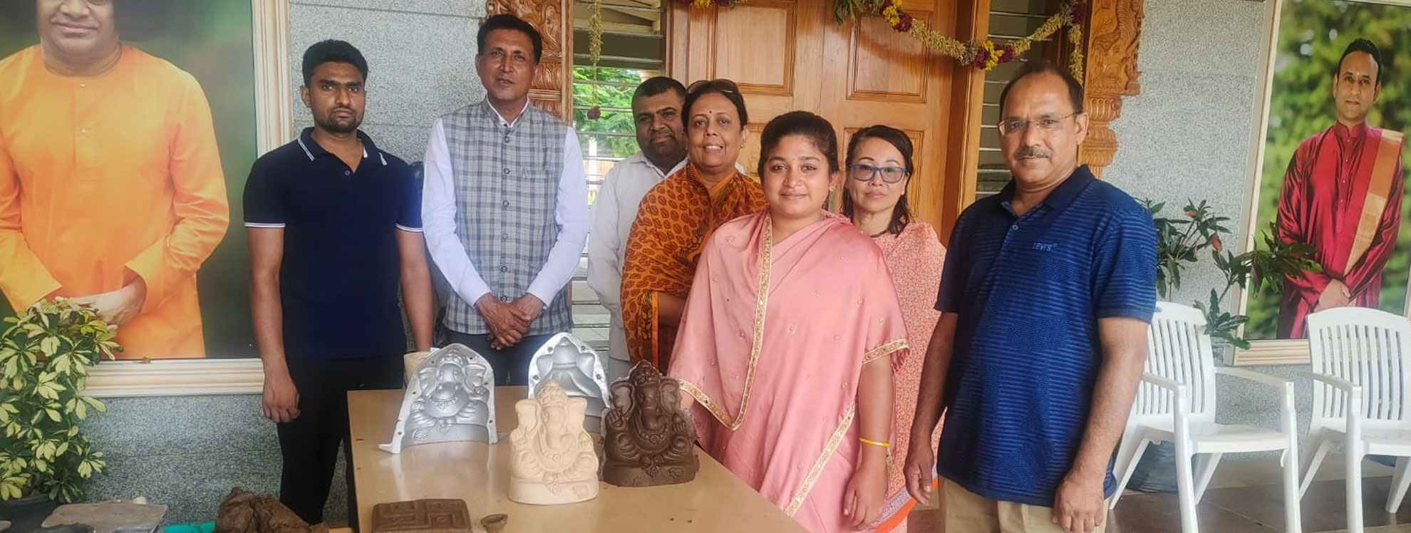 Training on cow dung product machinery at Shri Satya Sai University, Karnataka