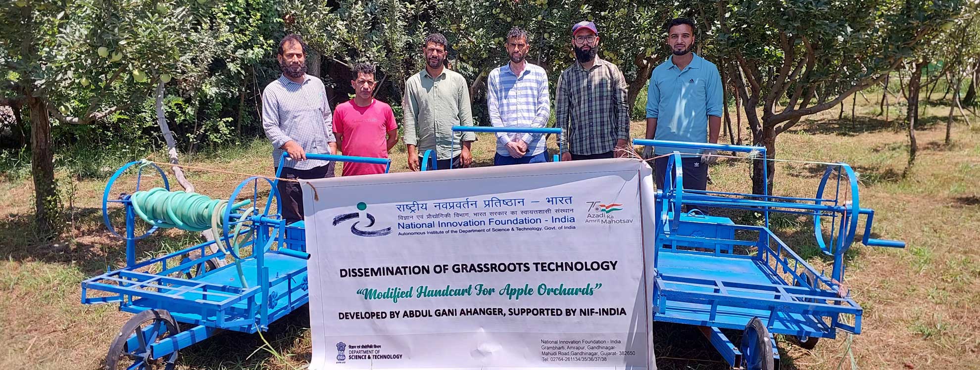 NIF JK cell empowered innovator Abdul Gani Ahanger's 'Modified Handcart for Apple Orchards' in Hangiwara, Baramullah