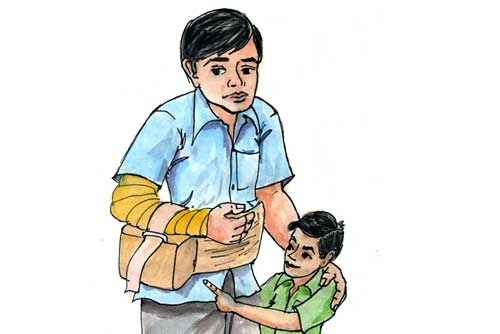 Hand rest for fractured hand - Photo