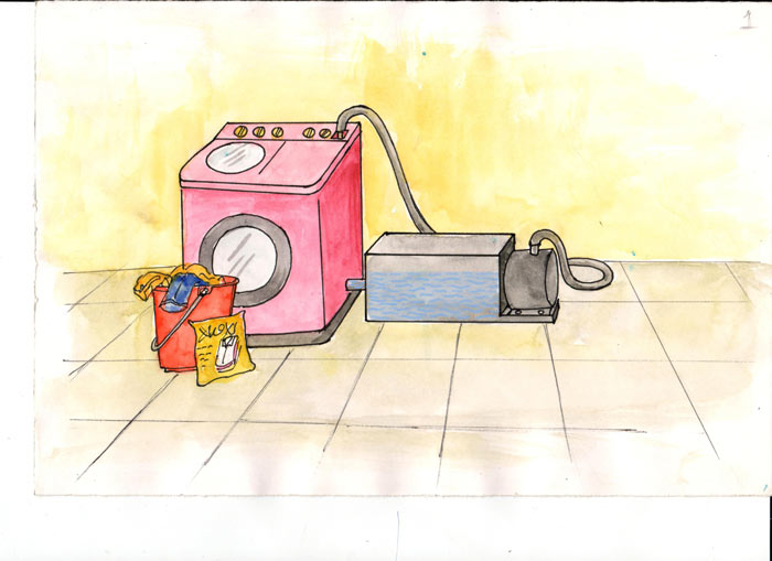 Image of Washing machine which uses recycled soap water